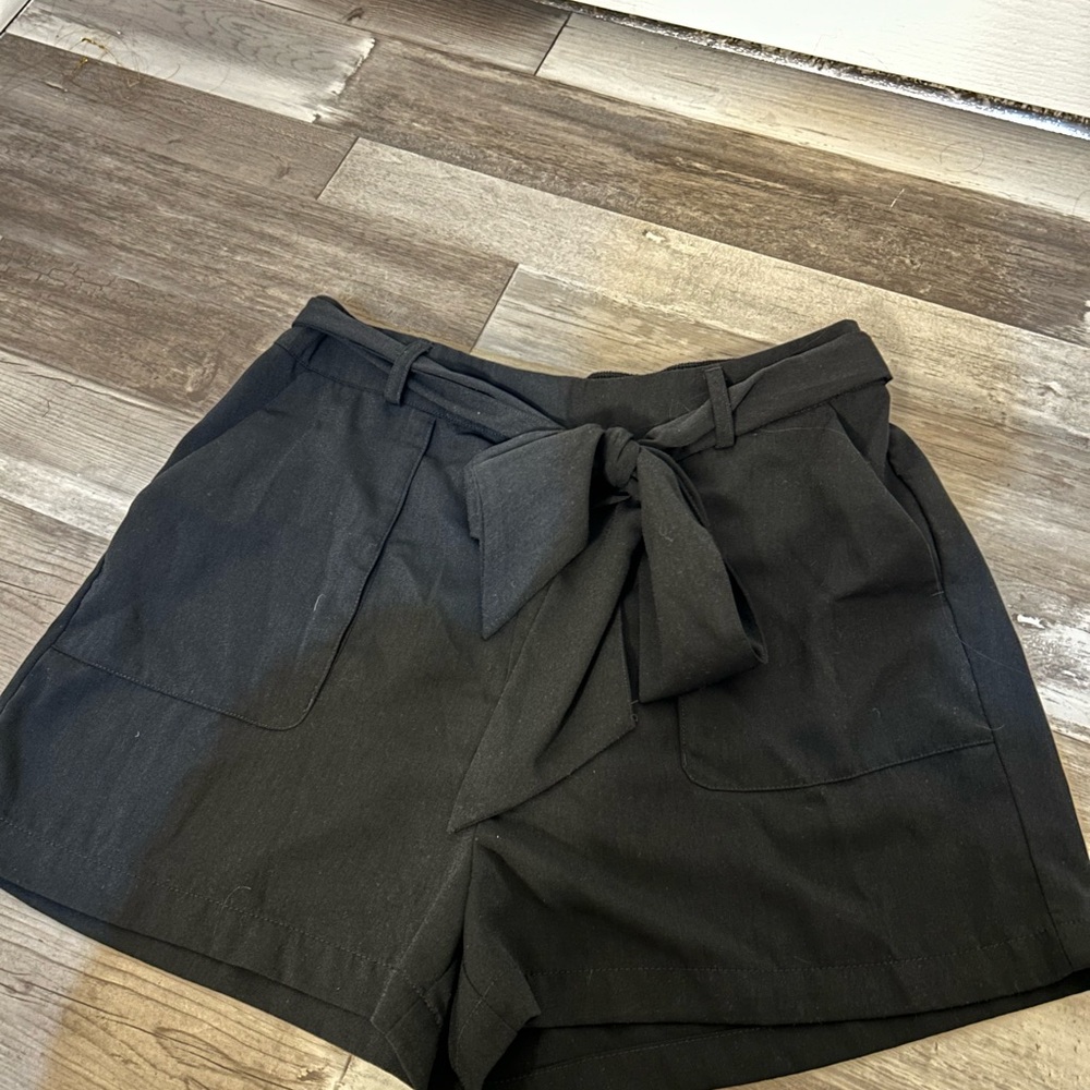 a new day Black High Waist Women's Shorts with Tie Belt